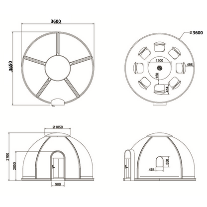 Iglu-Glaskuppel aus Polycarbonat 3,6 m, Bubble-Dome, Glasdome, Glashaus, Wintergarten, wasserdicht, schlagfest, beständig gegen Feuer, Wind und Schneelast