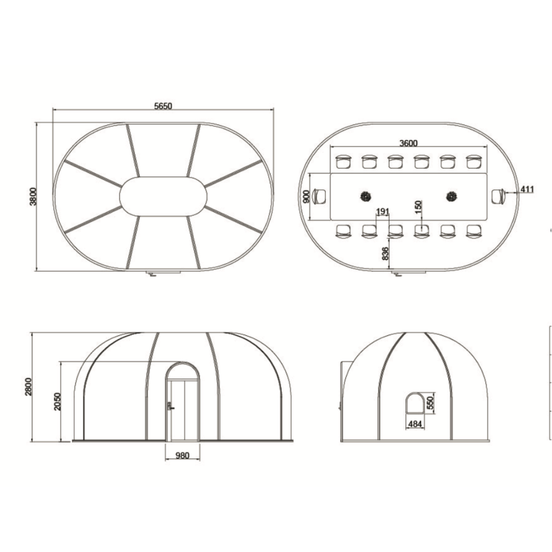 Ovale Glaskuppel aus Polycarbonat Größe 3,80 * 5,65 m, Bubble-Dome, Glashaus, Glasdome, Wintergarten, Glas-Iglu, wasserdicht, schlagfest, beständig gegen Feuer, Wind und Schneelast