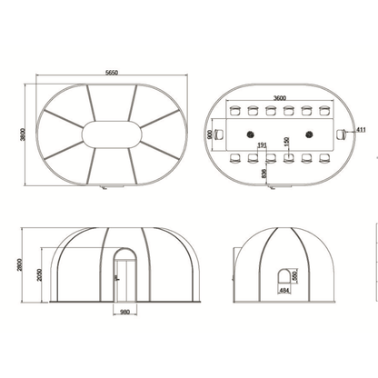 Ovale Glaskuppel aus Polycarbonat Größe 3,80 * 5,65 m, Bubble-Dome, Glashaus, Glasdome, Wintergarten, Glas-Iglu, wasserdicht, schlagfest, beständig gegen Feuer, Wind und Schneelast