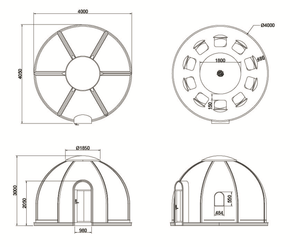 Iglu-Glaskuppel aus Polycarbonat 4,0 m, Bubble-Dome, Glasdome, Glashaus, Wintergarten, wasserdicht, schlagfest, beständig gegen Feuer, Wind und Schneelast