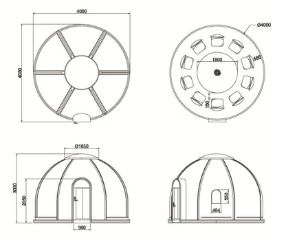 Iglu-Glaskuppel aus Polycarbonat 4,0 m, Bubble-Dome, Glasdome, Glashaus, Wintergarten, wasserdicht, schlagfest, beständig gegen Feuer, Wind und Schneelast