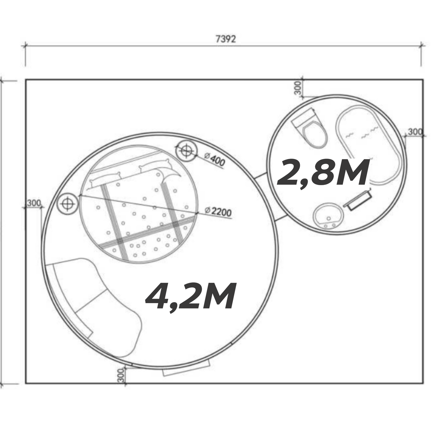 Iglu-Glaskuppelnset aus Polycarbonat 4,2 + 2,8 m, Bubble-Dome, Glasdome, Glashaus, Wintergarten, wasserdicht, schlagfest, beständig gegen Feuer, Wind und Schneelast