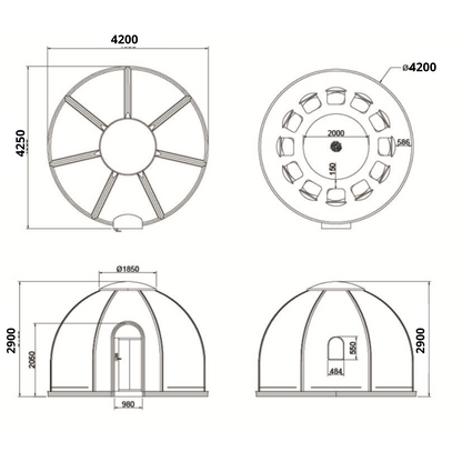 Iglu-Glaskuppel aus Polycarbonat 4,2 m, Bubble-Dome, Glasdome, Glashaus, Wintergarten, wasserdicht, schlagfest, beständig gegen Feuer, Wind und Schneelast