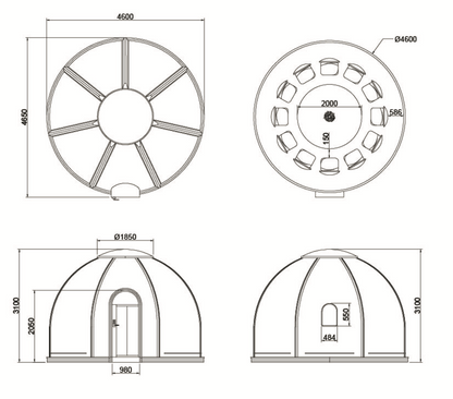 Iglu-Glaskuppel aus Polycarbonat 4,6 m, Bubble-Dome, Glasdome, Glashaus, Wintergarten, wasserdicht, schlagfest, beständig gegen Feuer, Wind und Schneelast