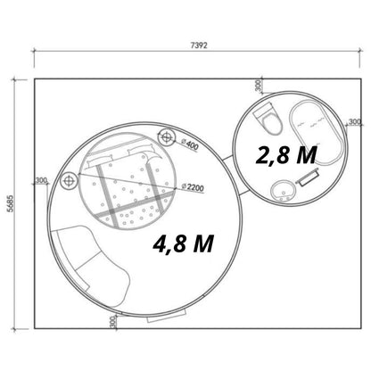 Iglu-Glaskuppelnset aus Polycarbonat 4,80 + 2,80 m, Bubble-Dome, Glasdome, Glashaus, Wintergarten, wasserdicht, schlagfest, beständig gegen Feuer, Wind und Schneelast