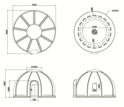 Iglu-Glaskuppel aus Polycarbonat 5,35 m, Bubble-Dome, Glasdome, Glashaus, Wintergarten, wasserdicht, schlagfest, beständig gegen Feuer, Wind und Schneelast