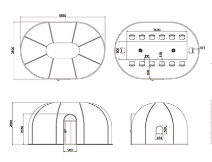 Ovale Glaskuppel aus Polycarbonat Größe 3,8 * 5,65 / 7,50 / 9,35 m, Bubble-Dome, Glashaus, Glasdome, Wintergarten, Glas-Iglu, wasserdicht, schlagfest, beständig gegen Feuer, Wind und Schneelast