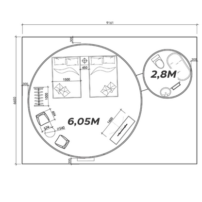 Iglu-Glaskuppelnset aus Polycarbonat 6,05 + 2,8 m, Bubble-Dome, Glasdome, Glashaus, Wintergarten, wasserdicht, schlagfest, beständig gegen Feuer, Wind und Schneelast